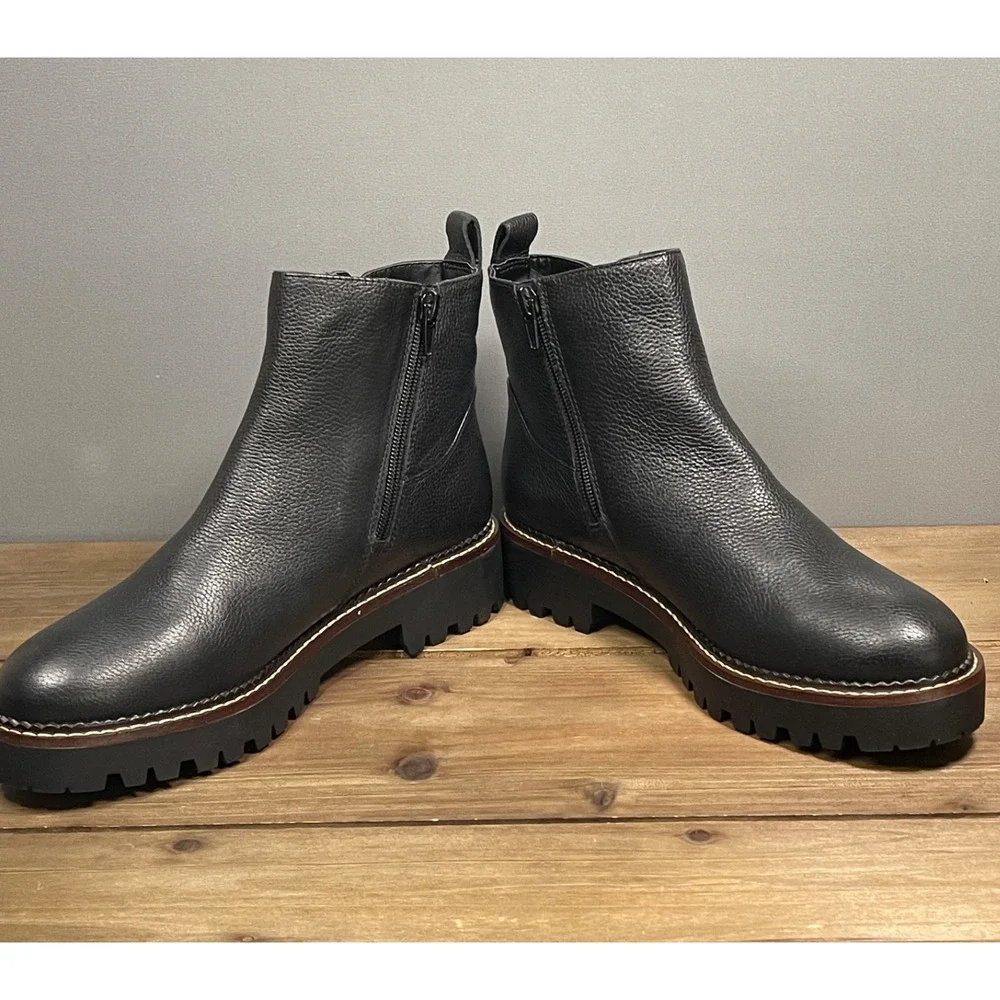 Nordstrom Women's Miller 2 Water Resistant Boots Size 7.5 Black Leather Lug Sole - Picture 5 of 16